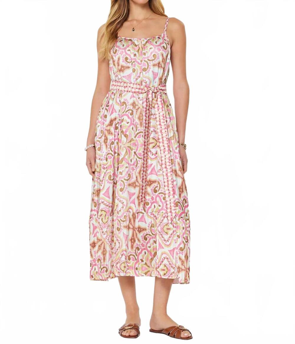 NEW CURRENT AIR printed camisole midi dress in pink brown
